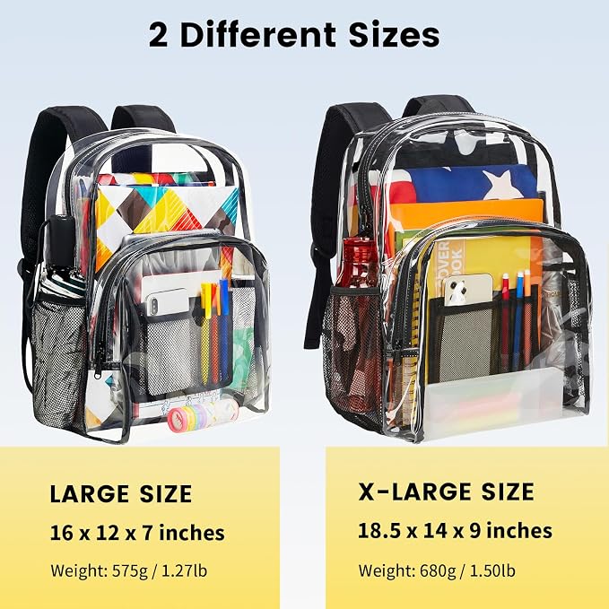 Mochila transparente Vorspack resistente - Mochila transparente de PVC grande para libros, ideal para la universidad y el trabajo.