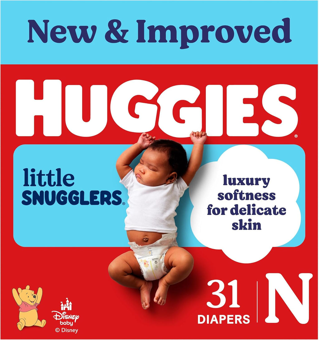 Pañales Huggies talla recién nacido, pañales Little Snugglers para bebé, talla recién nacido (hasta 4.5 kg), 31 unidades, el empaque puede variar.