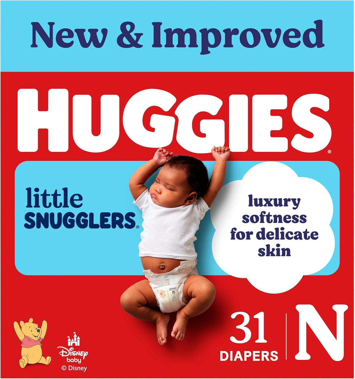 Pañales Huggies talla recién nacido, pañales Little Snugglers para bebé, talla recién nacido (hasta 4.5 kg), 31 unidades, el empaque puede variar.