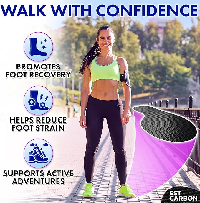 Plantilla Ortopédica de Fibra de Carbono EstCarbon – Talla Mujer 7 / Hombre 6, Unisex, para Pie Plano, Fascitis Plantar y Hallux Rigidus