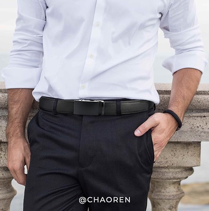 Cinturón para hombre - Cinturón de trinquete de cuero de 1 3/8 pulgadas para pantalones de vestir - Cinturón micro ajustable que se adapta a cualquier lugar