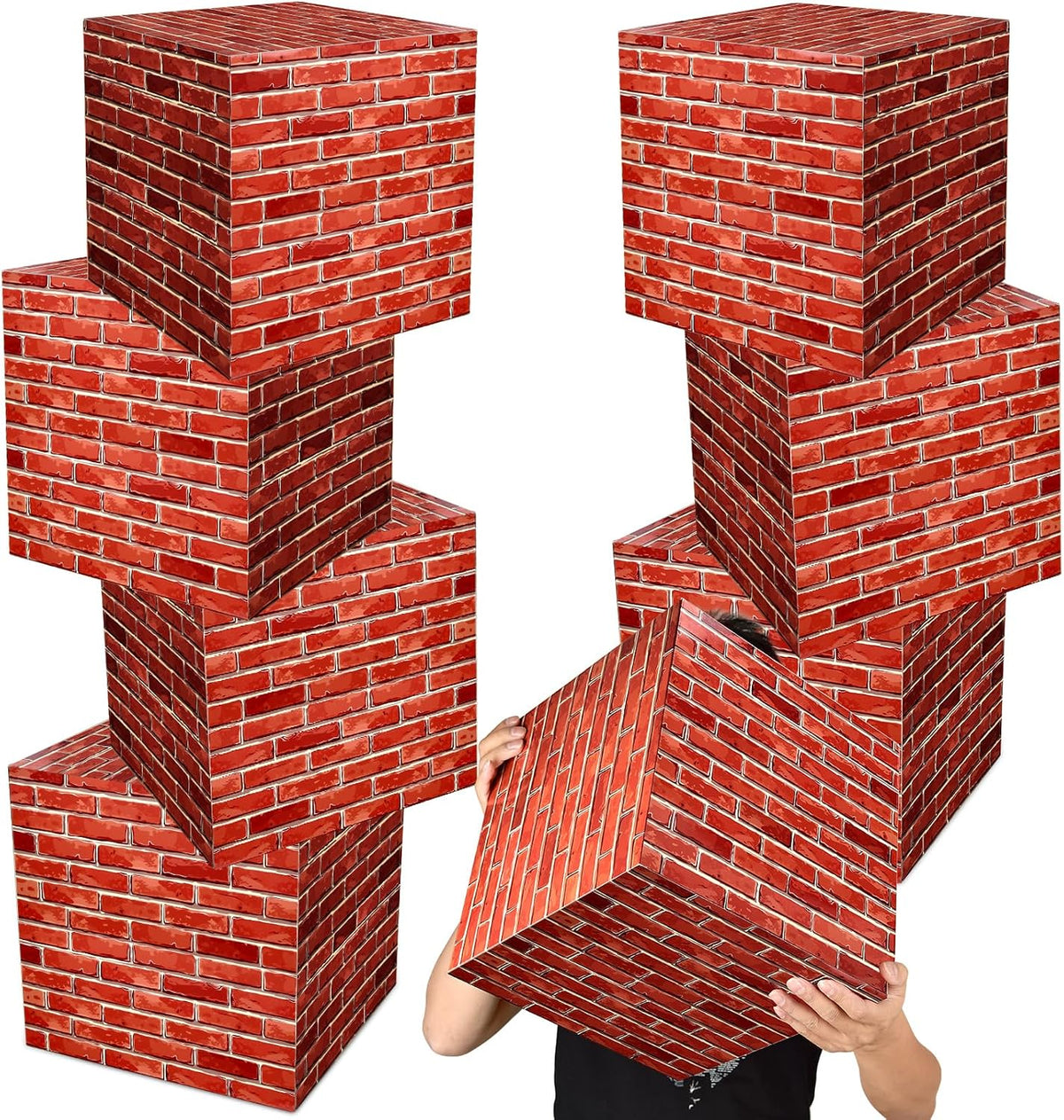 Mototo 8 cajas de ladrillos para fiestas, bloques de construcción de cartón y papel de 30 cm, color rojo. Cajas de ladrillos para videojuegos, accesorios para fiestas temáticas de cómics y videojuegos, decoración para cumpleaños, Navidad y chimenea.