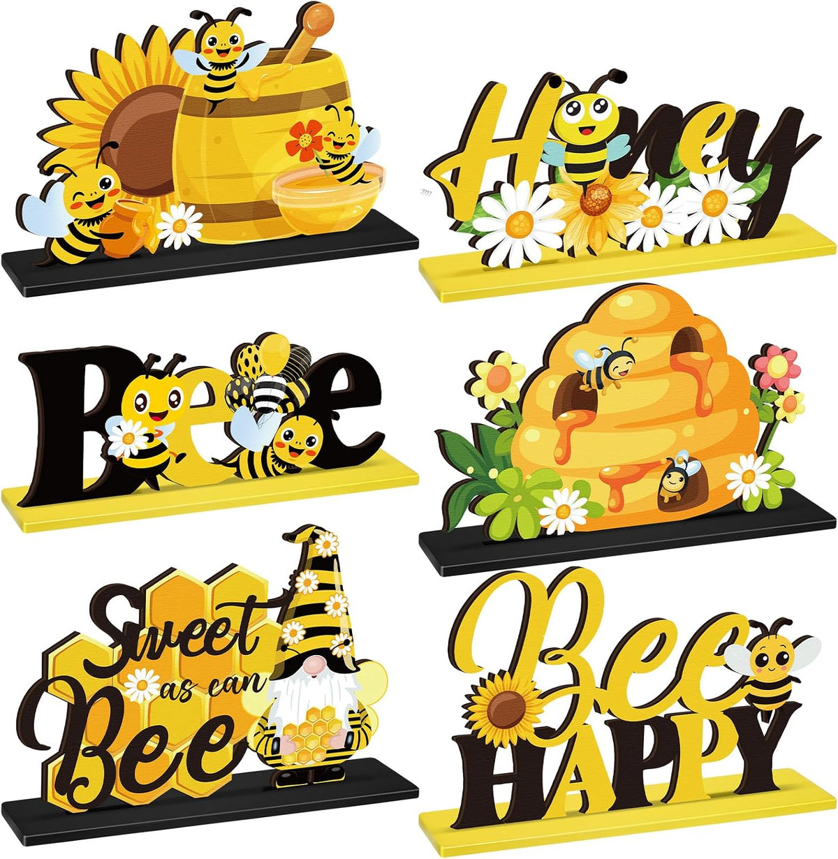 Centro de Mesa de Madera Abeja para Baby Shower 12 Piezas | Decoracion Honey Bee | Letreros de Mesa Gnomo Desmontables para Fiesta