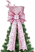 Poen Christmas Tree Topper Hat Shiny Sequins Top Hat with Bow Lengthened Ribbon Tree Topper Santa Christmas Decorations for Xmas Gift Ideas Holiday Winter Party Ornament Supplies(Rose Gold)