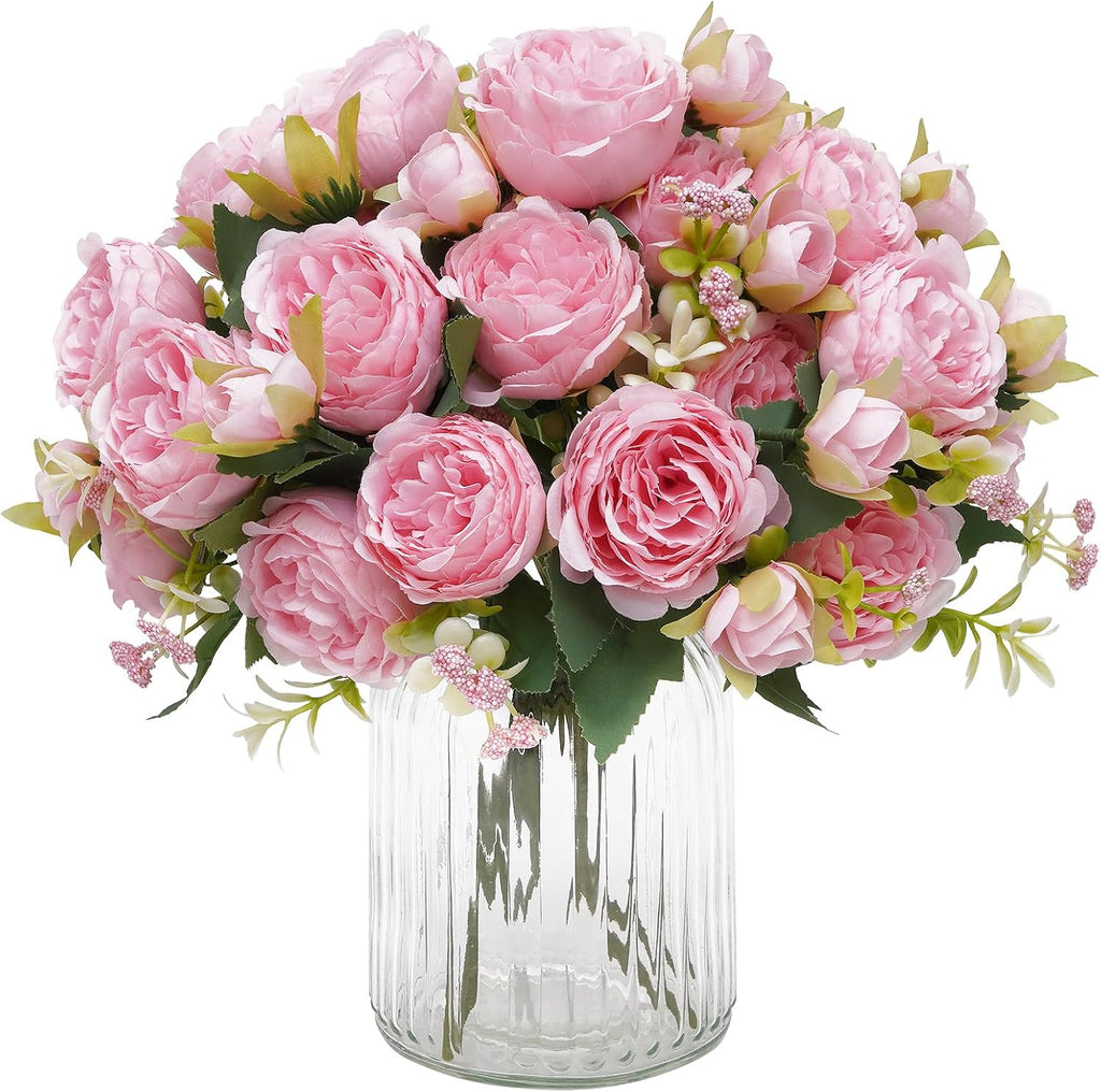 MARTINE MALL Pack de 4 Peonías Artificiales | Ramos de Peonías de Seda Rosa Claro para Centros de Mesa, Bodas, Fiestas y Decoración del Hogar