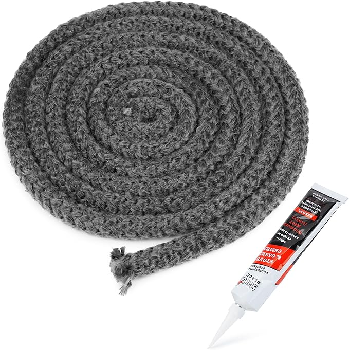Sello de Repuesto para Estufa de Leña Stanbroil — Cuerda de Fibra de Vidrio con Grafito 5/8" x 84" + Cemento de Alta Temperatura