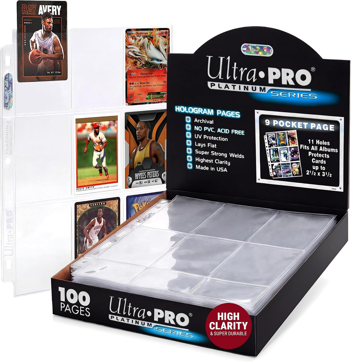 Ultra Pro Platinum 100 Páginas de 9 Bolsillos para Tarjetas Coleccionables – Protección UV, Apta para Archivo, Compatible con Carpetas de 3 Anillas