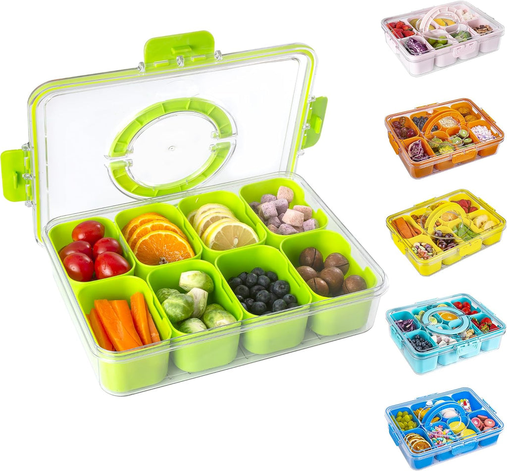 Bandeja para servir aperitivos WACOI con tapa y asa, organizador portátil para viajes, ideal para dulces, frutas, frutos secos, aperitivos, fiestas y picnics (1 unidad, verde).