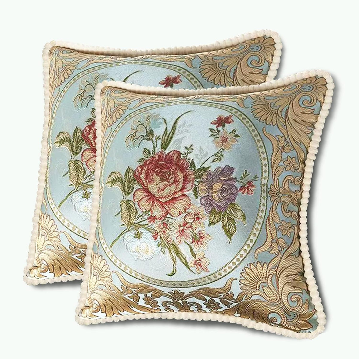 Fundas de Almohada Bordadas SZHELEJIAM Jaquard Vintage – Conjunto de 2 | 48x48 cm Azul