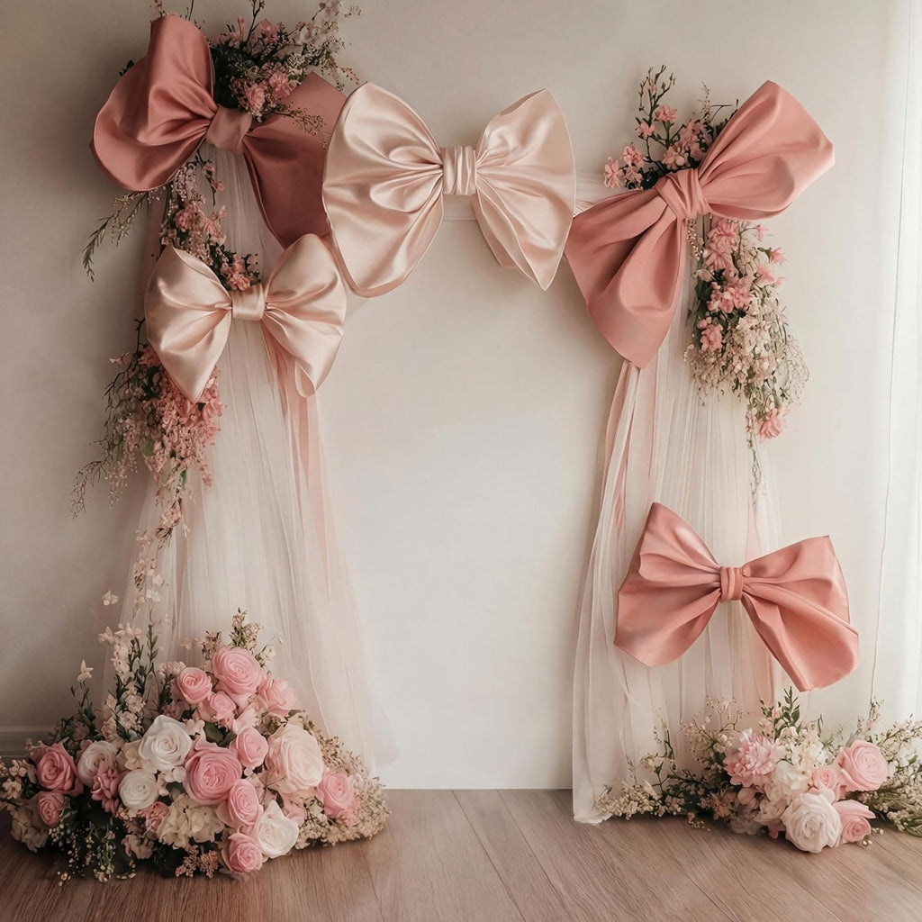 Thiccywoov 5 Lazos Rosados Grandes de Satén 40-70 cm | Moños Decorativos para Pared | Fiesta Coquette, Baby Shower y Boda
