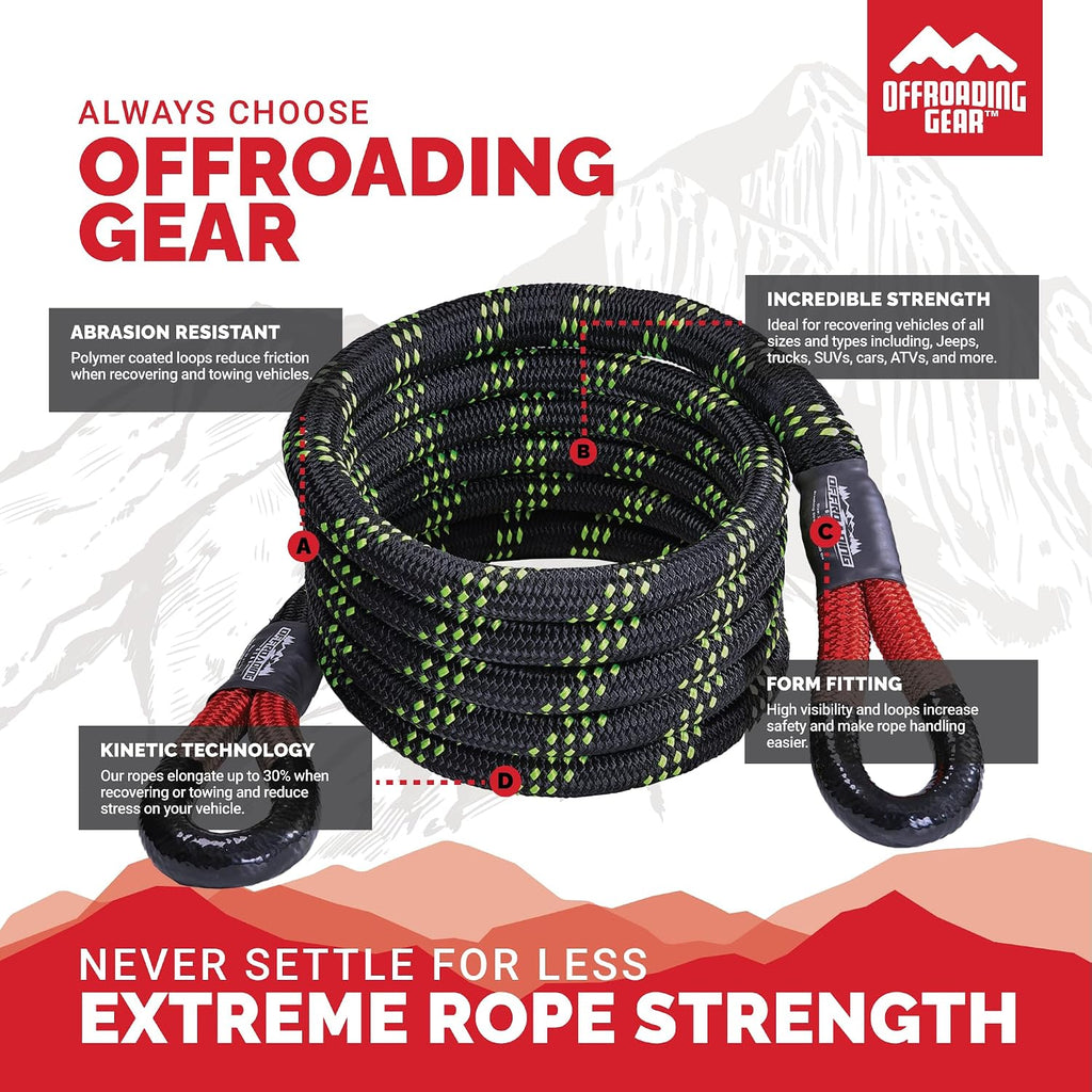 Cuerda de Recuperación Cinética Offroading Gear 7/8" | 28,600 lbs | 4x4, Jeep, SUV, ATV