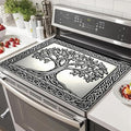 HOMETITUTE Tree of Life - Cubierta superior para estufa eléctrica, tapete de secado de platos con diseño celta plateado en relieve, 28 x 20 pulgadas, protector decorativo de cocina