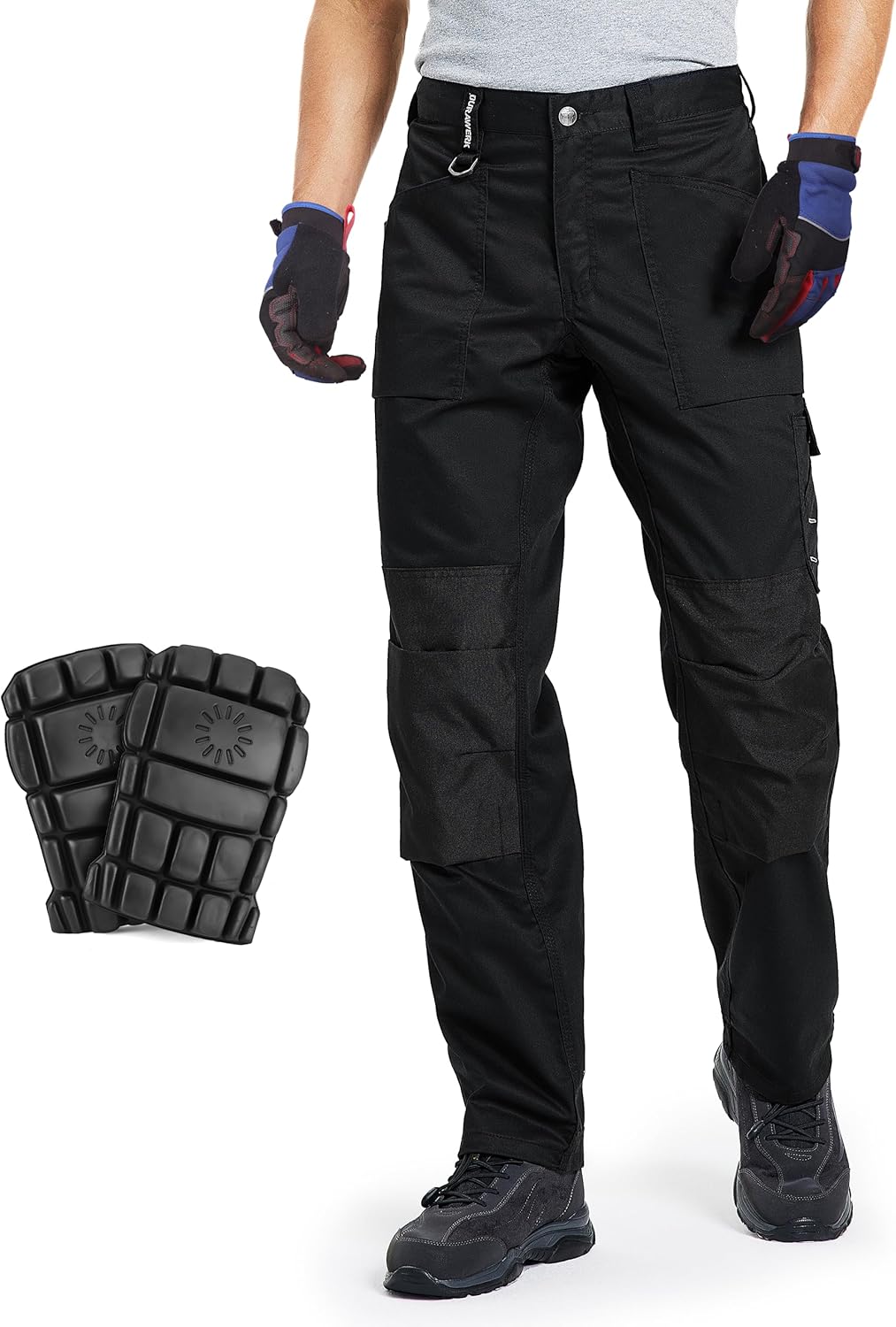 Pantalones de trabajo DURAWERK para hombre, pantalones de carpintero con bolsillos y rodilleras reforzadas, pantalones cargo para construcción 