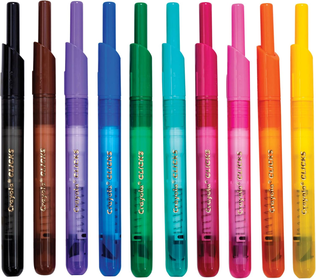 Crayola Clicks - Marcadores retráctiles de punta (10 quilates), juego de marcadores de punta de cono lavables, bonitos suministros escolares estéticos, imprescindibles para el aula, a partir de 3 años