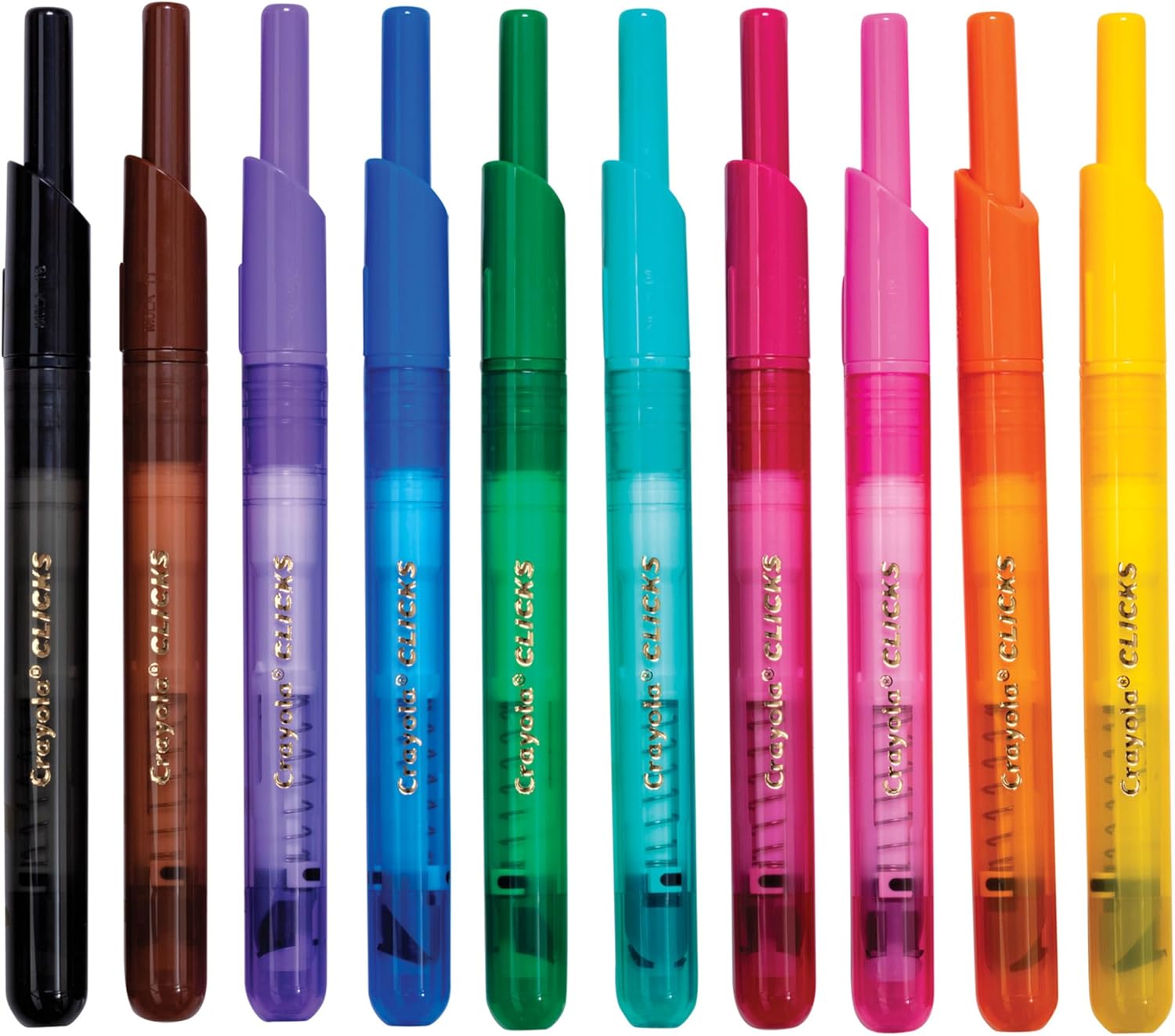 Crayola Clicks - Marcadores retráctiles de punta (10 quilates), juego de marcadores de punta de cono lavables, bonitos suministros escolares estéticos, imprescindibles para el aula, a partir de 3 años