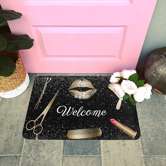 Tapete Antideslizante Salón de Belleza – Diseño Bling Negro, Interior y Exterior 60x40cm