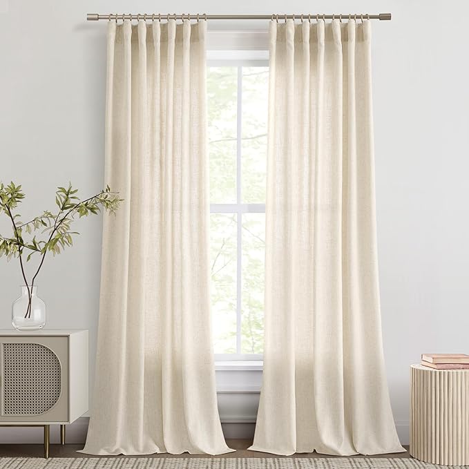 Cortinas de lino beige de 84 pulgadas de largo para sala de estar, 2 paneles, color burdeos terroso, lino de arpillera, cortinas semitraslúcidas, privacidad, estilo rústico campestre