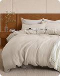 Funda nórdica Bedsure de algodón tamaño King - 100% algodón con tejido de gofre, color beige, juego de ropa de cama transpirable PureWoven para todas las estaciones, 3 piezas, 104"x90"