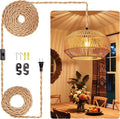 Maliralt Lámpara Colgante Rattan | Cable 5m | Enchufe con Interruptor | Pantalla Calabaza