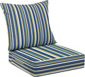 IPYNBAP — Cojines para Muebles de Patio 24x24x5.75" Impermeables y Resistentes al Sol Rayas Azules