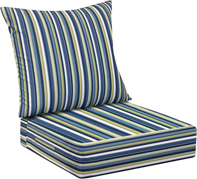 IPYNBAP — Cojines para Muebles de Patio 24x24x5.75" Impermeables y Resistentes al Sol Rayas Azules