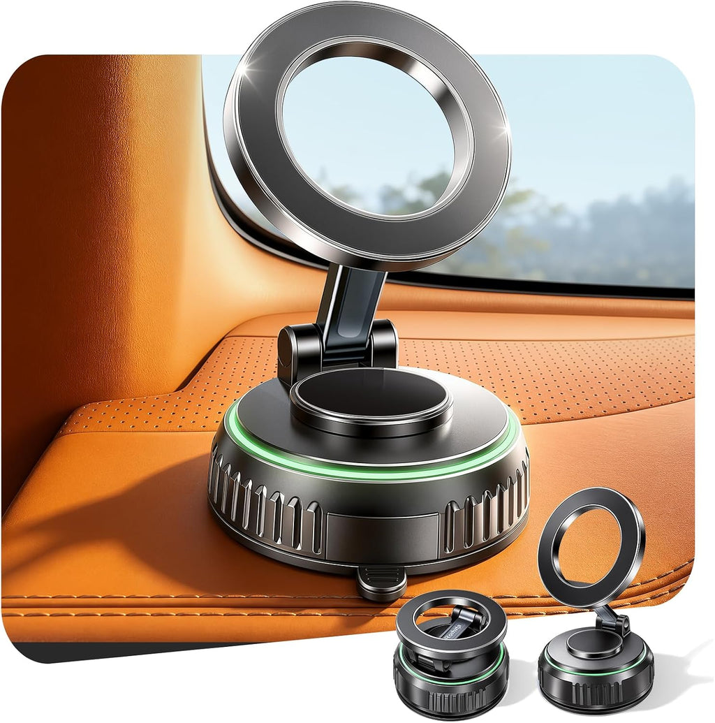 Soporte para teléfono de coche Rorhxia para MagSafe, [Disfruta de comodidad, flexibilidad y estabilidad], soporte magnético plegable para teléfono para salpicadero y parabrisas de tu coche, compatible con iPhone 17/16/15/14/13/12 Pro Max