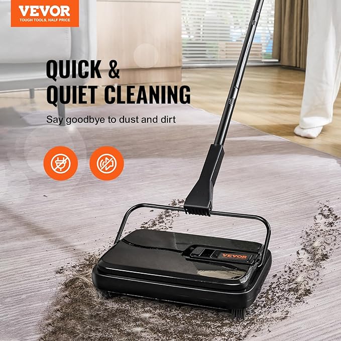 VEVOR Escoba Manual para Alfombras, Escoba de Piso con Capacidad de Cubo de Polvo de 300 ml Fácil de Vaciar, para Alfombras de Casa y Oficina, Pelo de Mascotas y Polvo, Negro