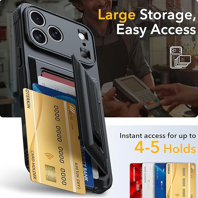 Oterkin Funda Cartera para iPhone 17 Pro Max — Porta 4-5 Tarjetas, Soporte, Protección Militar, RFID, Negro
