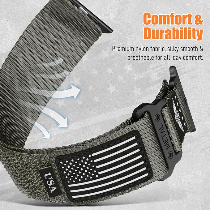 Banda de Nylon Tejida para Apple Watch Ultra 2/3 y Series 3-11 – Diseño Estrellas y Rayas, Compatible 42mm al 49mm