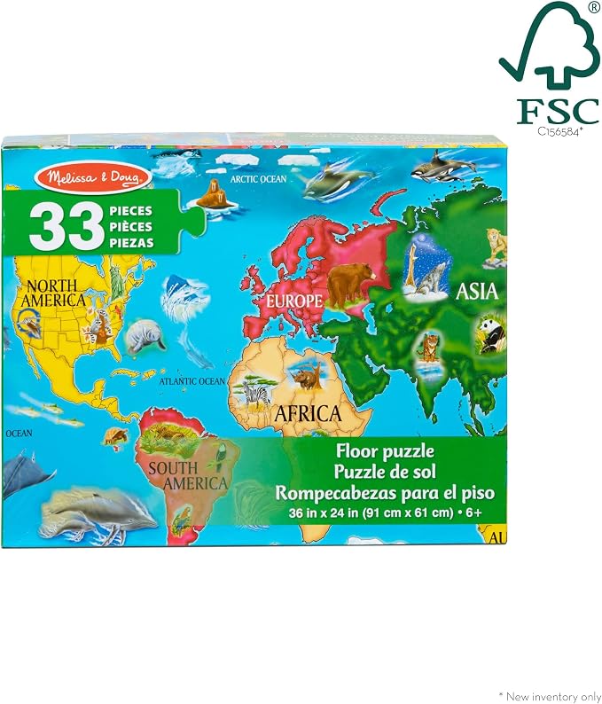 Puzzle de Piso Mapa del Mundo Melissa & Doug 10446 – 33 Piezas para Niños