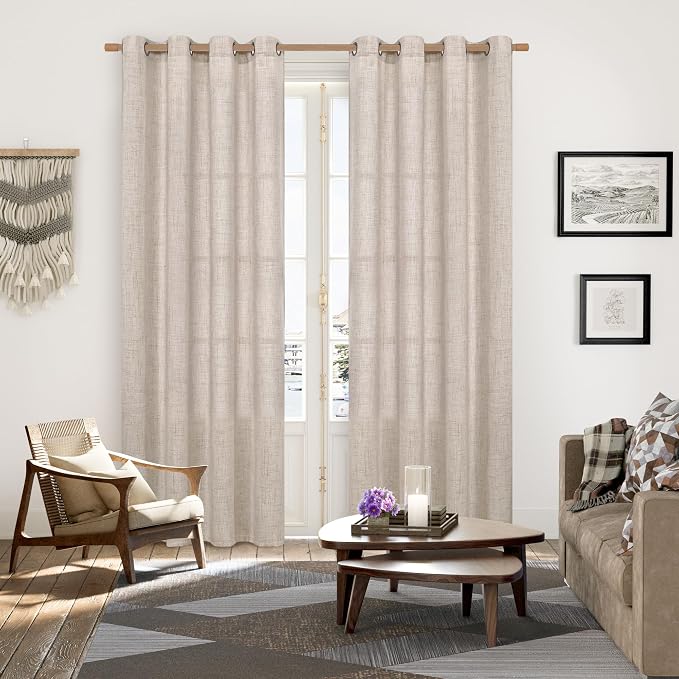 YoungsTex Cortinas de lino de 80 pulgadas de largo, 2 paneles para sala de estar, cortinas semitransparentes con ojales de bronce para filtrar la luz para sala de estar, dormitorio, casa de campo .