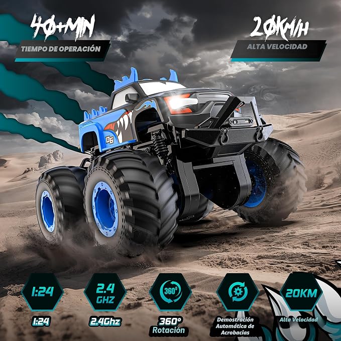 Coche de Control Remoto, Camiones Monstruo Todo Terreno de 20km/h con Conducción Vertical y Rotación de 360°, Camión de Control Remoto con Demostración Automática, Coche RC de 2.4Ghz, Camiones