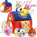 Baby Barn Toy with 6 Farm Animals - Montessori Sensory Toy for 6-12 Months - Plush Rattle, Crinkle, Squeak, Mirror - Fine Motor Skills Development - Safe Soft Gift for Baby Boy Girl 1 Year Old