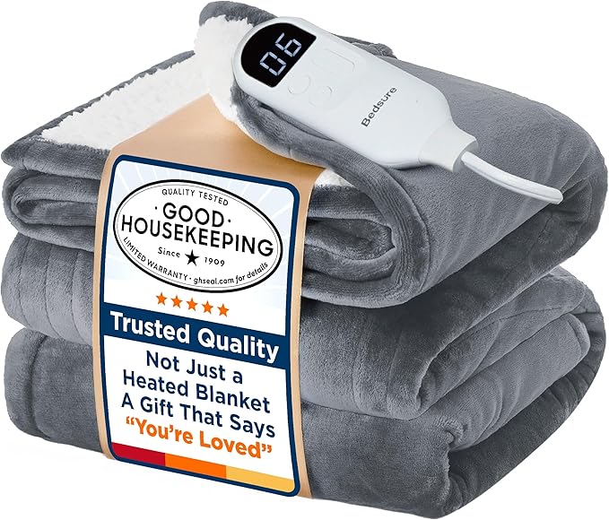 Manta eléctrica individual – Manta térmica de franela suave tamaño individual, calentamiento rápido GentleSoft con 10 ajustes de tiempo y 6 ajustes de calor, regalo cálido para la abuela