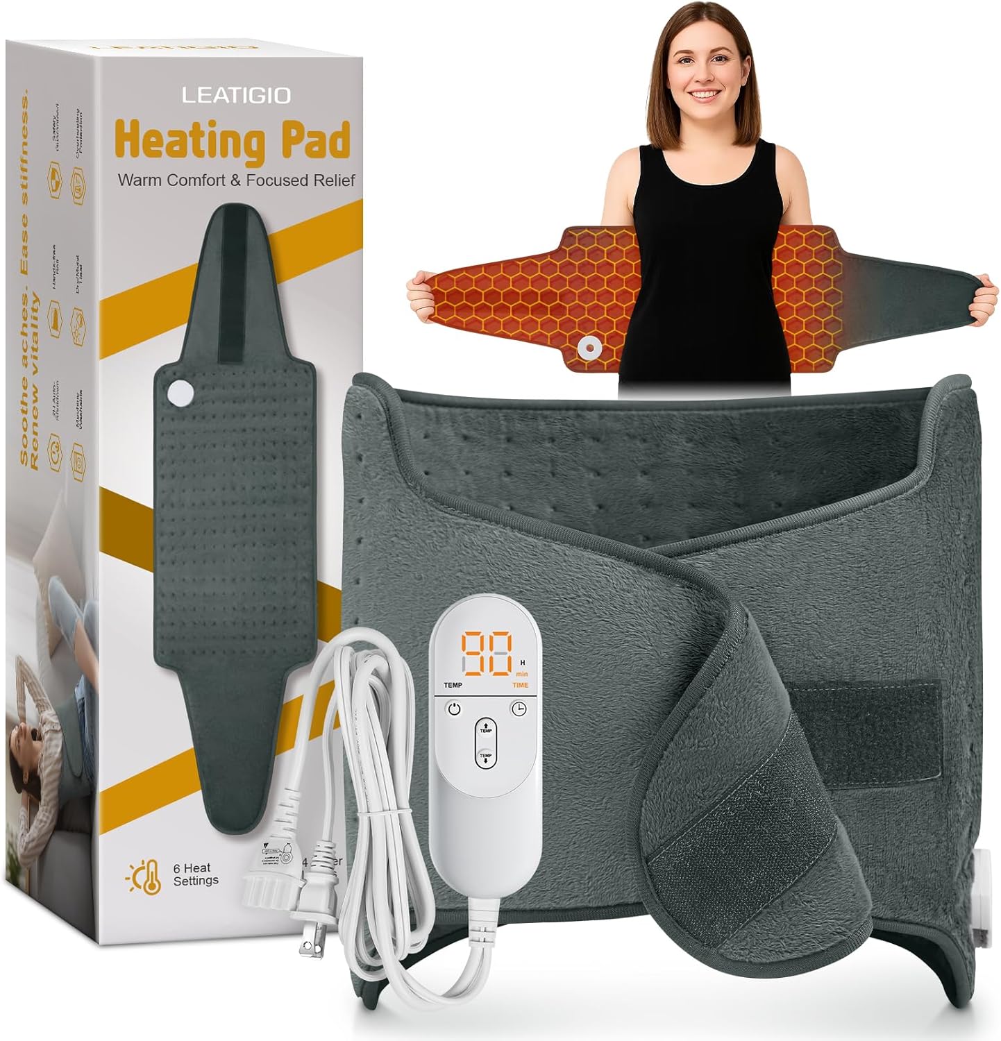Heating Pad for Back, Valentines Day Gifts for Her Him, Electric Heating Pad for Period Cramps, Wrap Around Heated Pad for Waist and Stomach, Birthday Gifts for Women Men Mom Dad Wife Husband