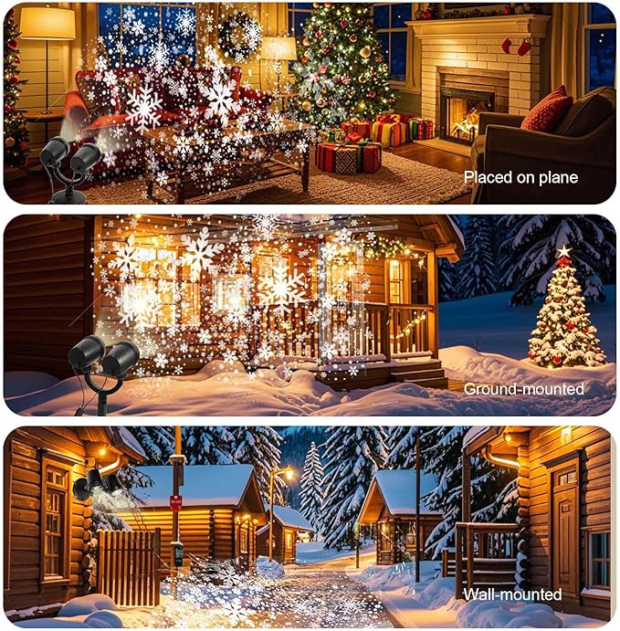 Lámpara proyector de copo de nieve de doble cabeza mejorada, luz de copo de nieve giratoria impermeable IP65, para decoración de Navidad en interiores y exteriores, día festivo, decoración
