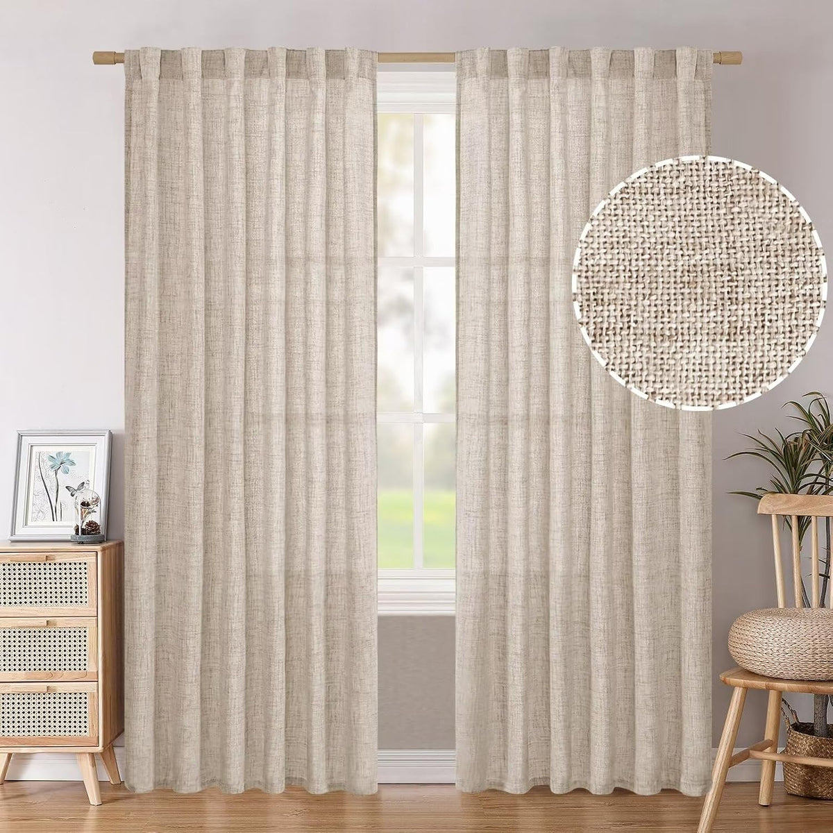BGment Cortinas de Lino Natural 84 Pulgadas de Largo | Para Sala | Back Tab Texturizadas | Filtran la Luz con Privacidad | Bolsillo para Barra | Estilo Granja | 2 Paneles de 52 Pulgadas de Ancho