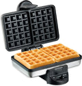 Mini gofrera belga Hamilton Beach con control de sombra, prepara 2 gofres a la vez, crea chaffles y patatas hash browns keto personalizados, placas antiadherentes sin PFAS, diseño compacto, acero inoxidable (26009)