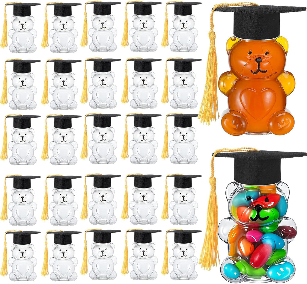 Blushtier 50 Sets 2026 Tarro de dulces con forma de oso y gorro de graduación, 57 g (2 oz), recipiente de plástico vacío con forma de oso y gorro de graduación con borla, botella con forma de oso graduado, regalo DIY para fiestas de graduación