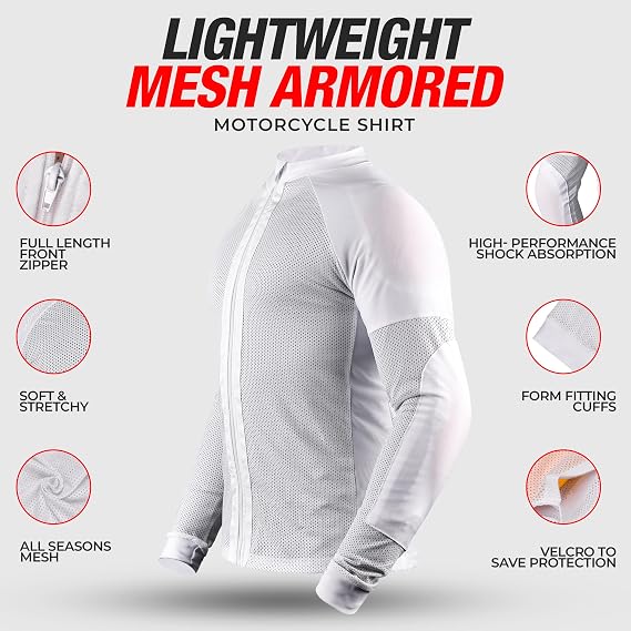 J.A.G. Camisa de malla para motocicleta para hombre con armaduras acolchadas protectoras con certificación CE | Camisa de motociclista para todas las estaciones