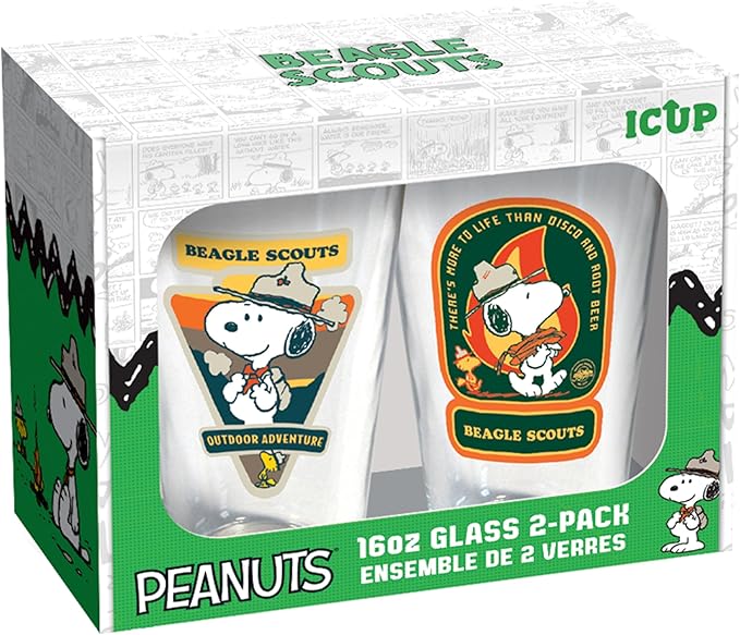 ⚠️ SOLO VIENE UN VASO - Set de 2 Vasos Pinta Snoopy Beagle Scouts ICUP — Vidrio Coleccionable con Diseño Oficial de Peanuts
