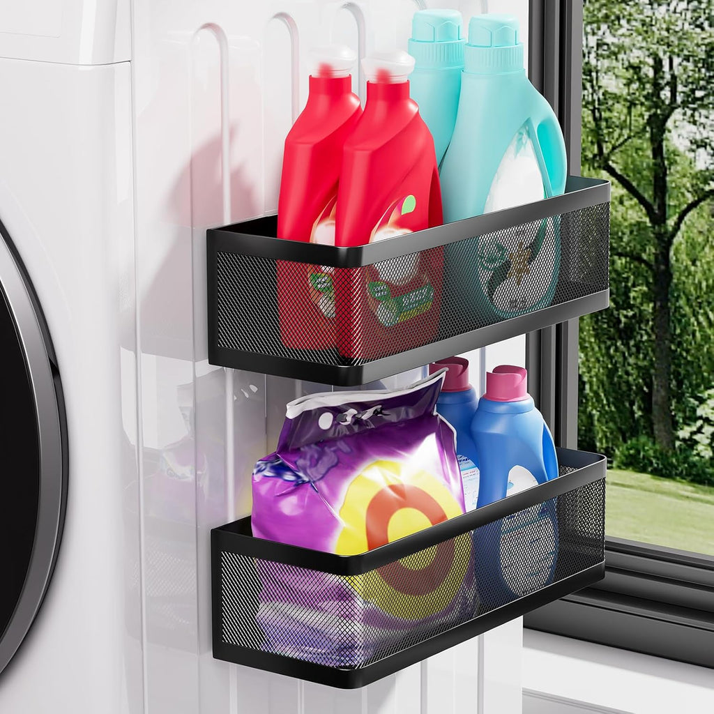 WOCUBEHOME 2 Pack Organizador Magnetico para Lavanderia | Estantes Magneticos con Barandas Altas Anti Caidas | para Lavadora, Refrigerador, Cocina y Despensa