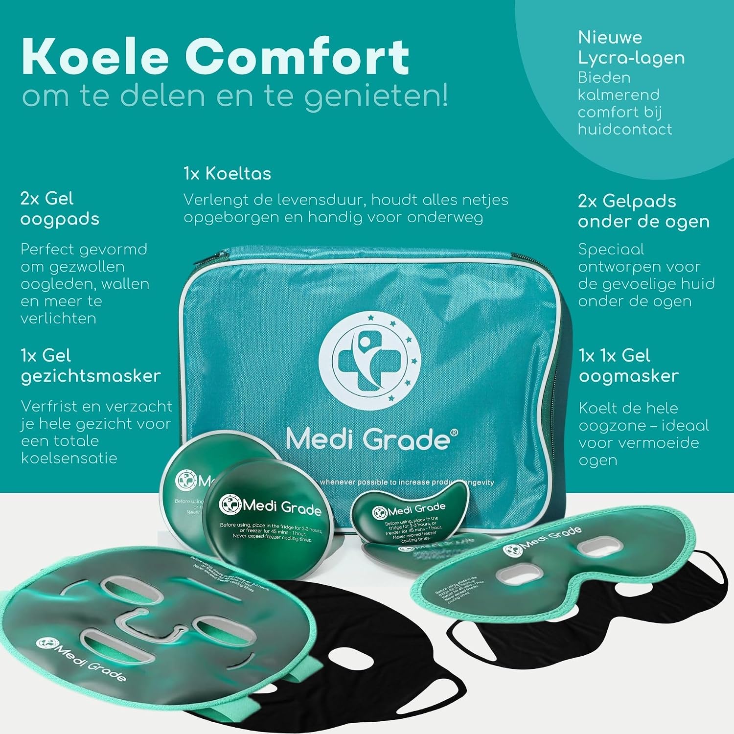 Mascarilla facial de gel refrescante y mascarilla para ojos fría - Kit completo de grado médico con tecnología de gel segura para rostro, ojos y debajo de los ojos. Incluye bolsa térmica y alivio refrescante contra la hinchazón y las ojeras.