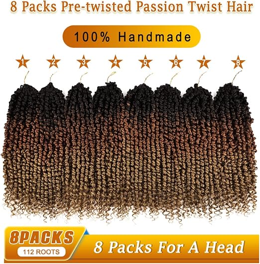 Extensiones Passion Twist Pre-Trenzado Crochet | 8 Paquetes 112 Mechones | 18 Pulgadas | T1B/30/27