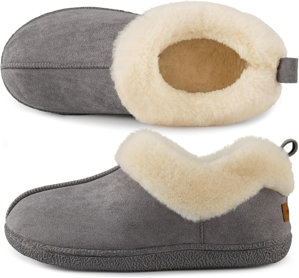 Pantuflas HomeTop para Mujer con Lana Sintetica y Cuello Peludo - Memoria de Espuma, Suela Antideslizante, Uso Interior y Exterior