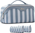 Neceser de viaje BOYATU para mujer: Set de 3 neceseres a rayas con compartimentos - Bolsas de aseo impermeables de piel vegana con asa - Organizador de maquillaje para artículos esenciales de viaje (A-1-Azul)