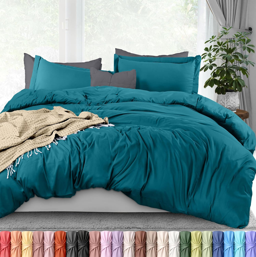 Juego de funda nórdica Utopia Bedding tamaño Queen - 3 piezas con cierre de cremallera - 1 funda nórdica de 228 x 228 cm y 2 fundas de almohada de 51 x 66 cm (azul vaquero). Edredón no incluido.