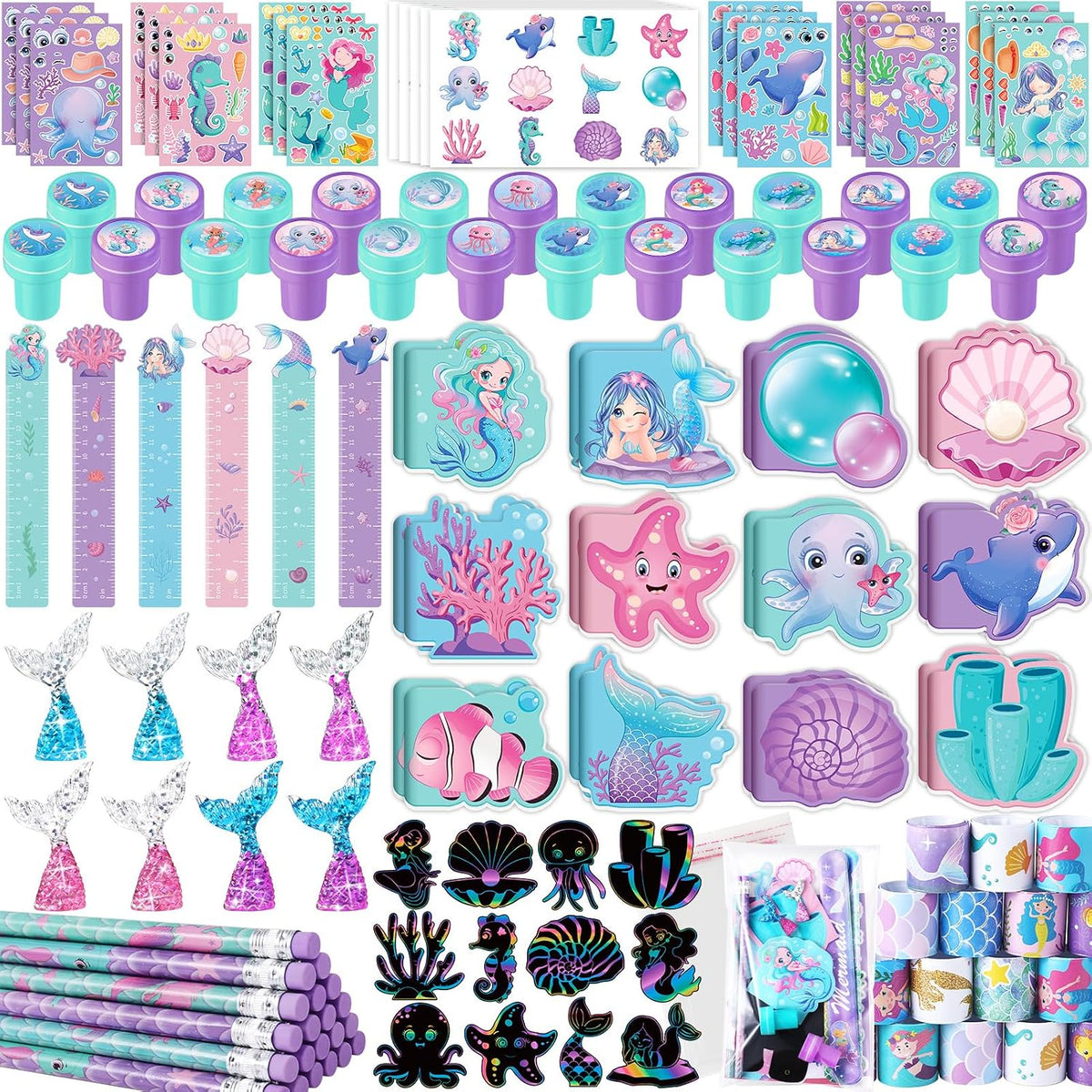 recuerdos para fiestas de sirenas, lápices de la Sirenita, pegatinas, material escolar a granel para niños, decoración de cumpleaños con temática marina, relleno para bolsas de dulces de baby shower, recompensas para el aula