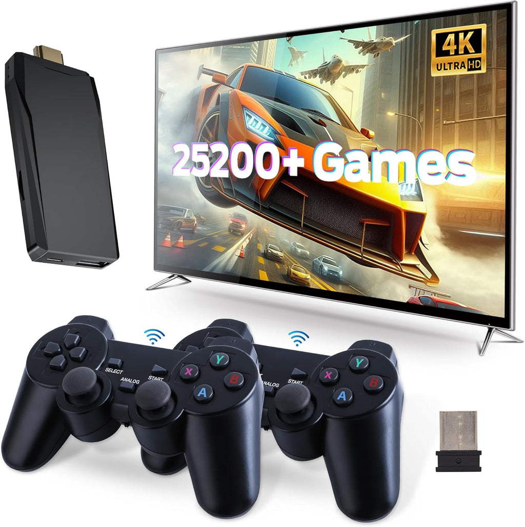 Retro Game Console, Retro Gaming Console, Wireless Retro Game Console, Plug & Play Video TV with 25200+ Built-in Games, 4K HDMI Output, and 2.4GHz Wireless Controller, 9 Classic Emulators (Deep Black)