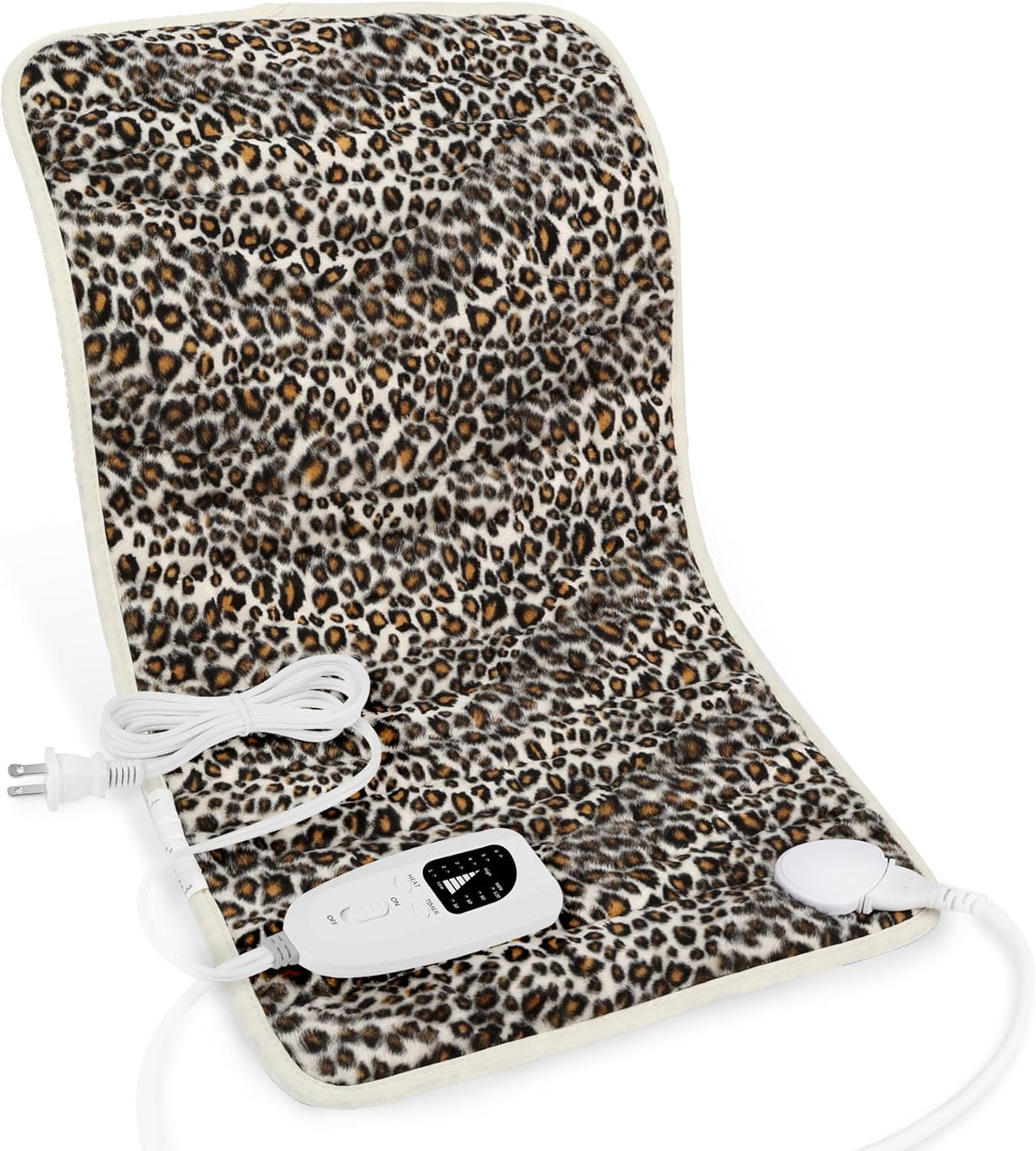 Deepsoon Almohadilla Térmica Eléctrica 61x30cm | Calor Seco y Húmedo para Espalda, Cuello y Abdomen | Apagado Automático Leopardo